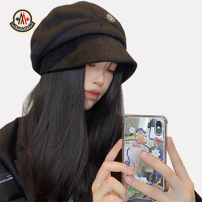 【官网正品】蒙口米色渔夫帽女秋冬季大头围八角贝雷素颜堆堆帽子