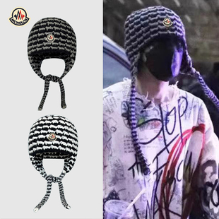 【正品现货】蒙口米色邓为同款秋冬季条纹针织帽子男女保暖护耳帽