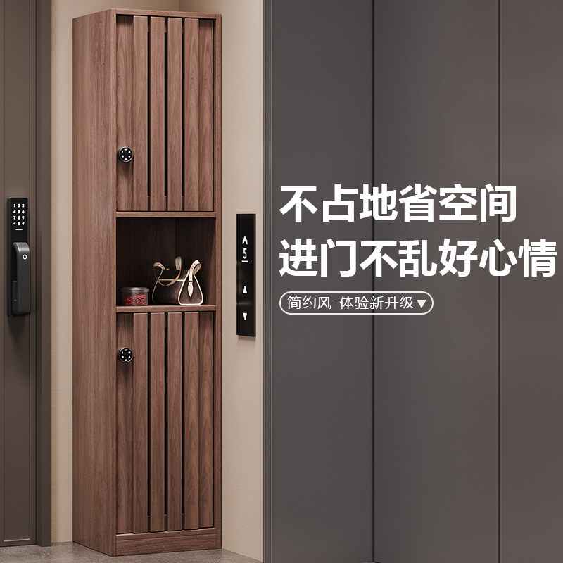 室外走廊鞋柜收纳柜电梯旁带密码锁柜子中式简约靠墙一体储物柜