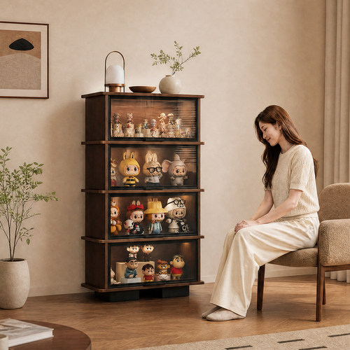 盲盒实木玻璃门展示柜