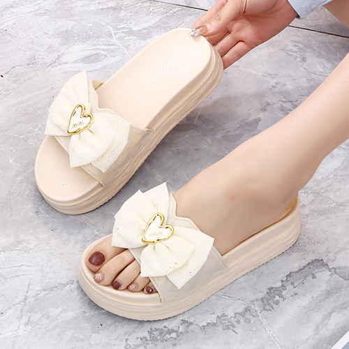 拖鞋夏季外穿松糕底仙女风蝴蝶结