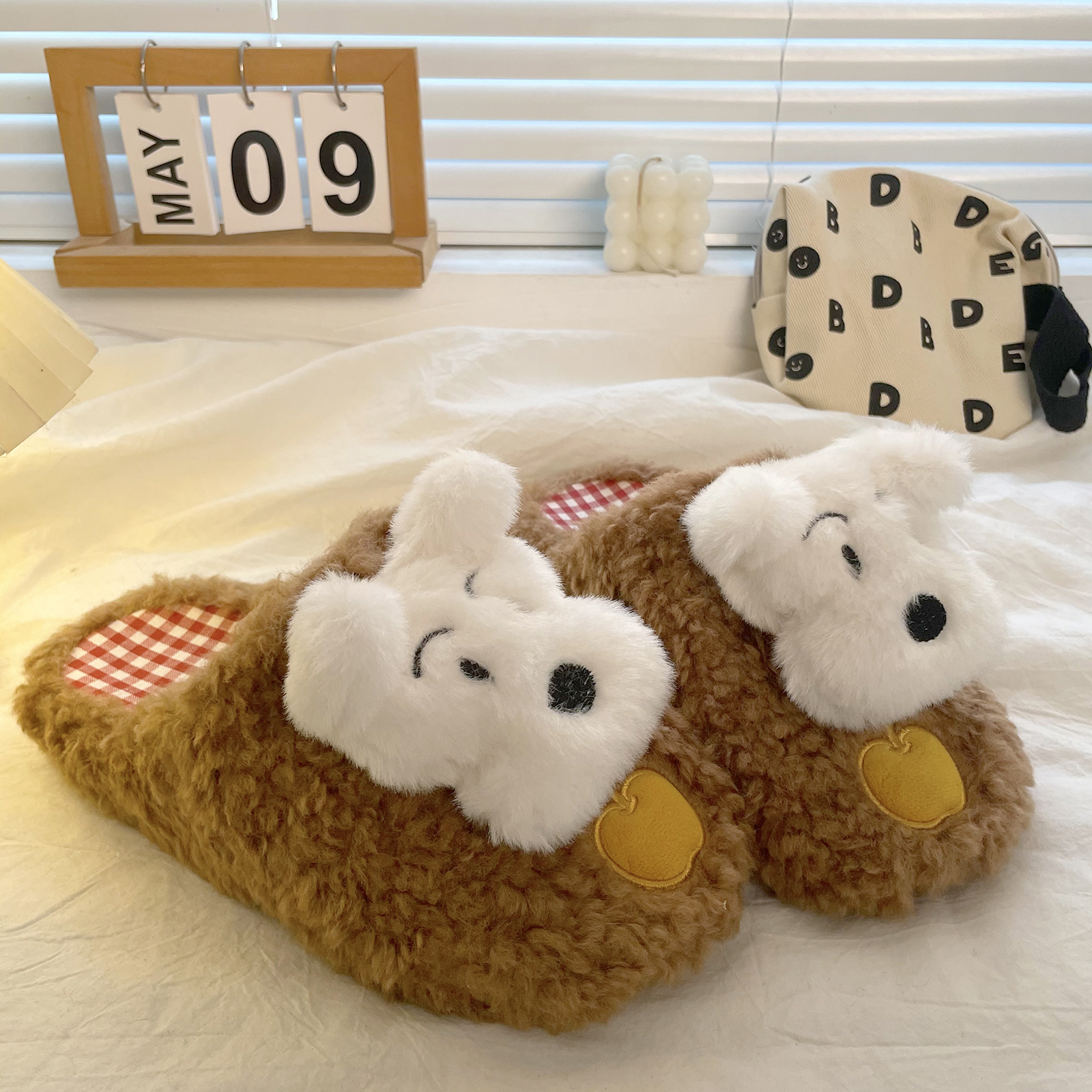 可爱卡通小狗毛毛拖鞋女2025秋冬新款韩版居家防滑保暖包头棉拖鞋