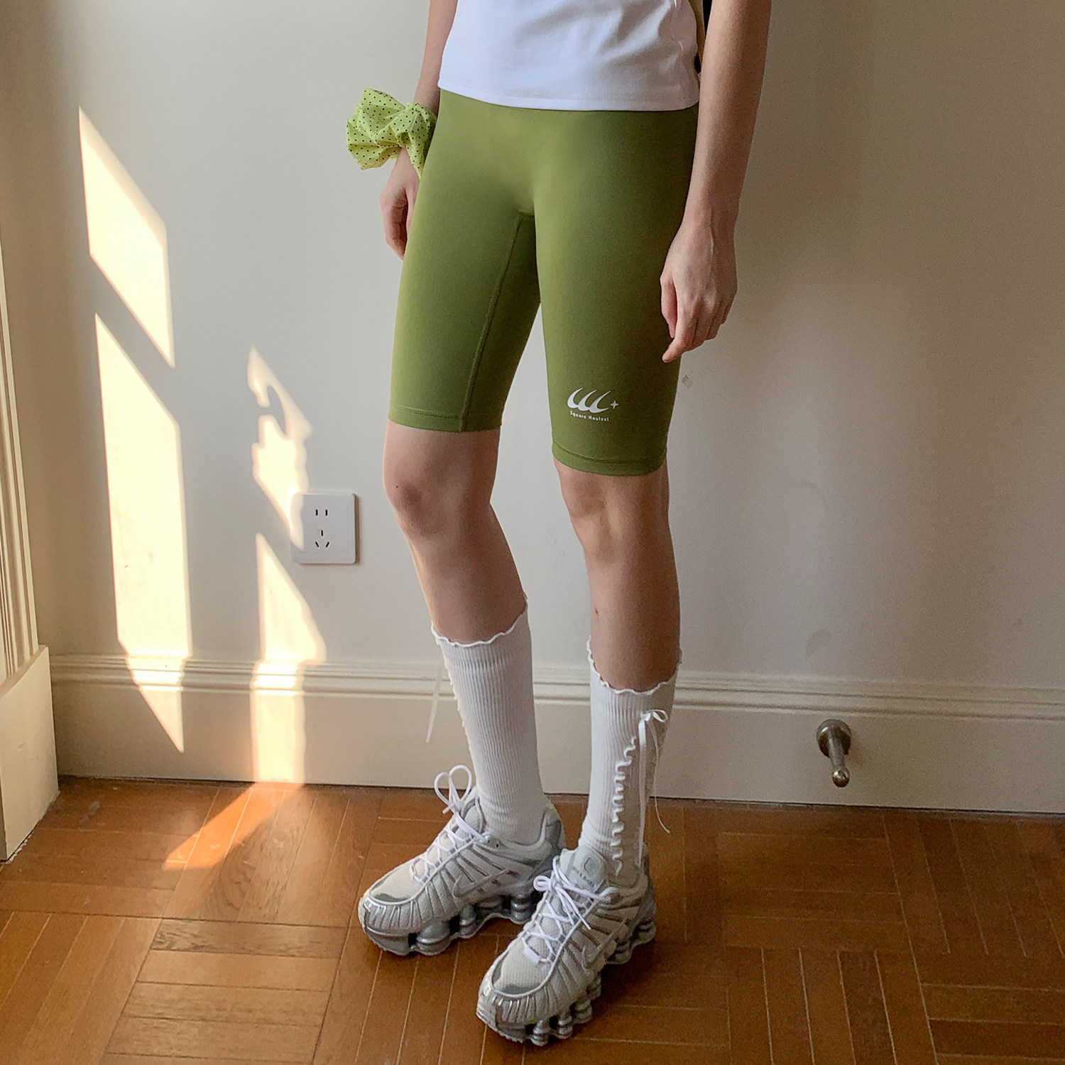 square houlest户外高弹收腹提臀瑜伽骑行裤打底运动鲨鱼五分裤女