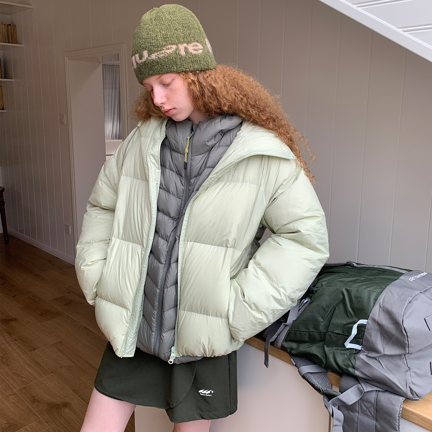 square houlest冬百搭户外防风90白鸭绒宽松保暖轻薄面包羽绒服女