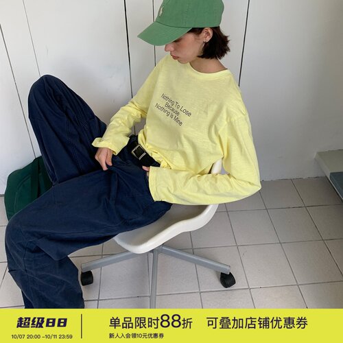 竹节棉字母T早秋轻户外叠穿日常