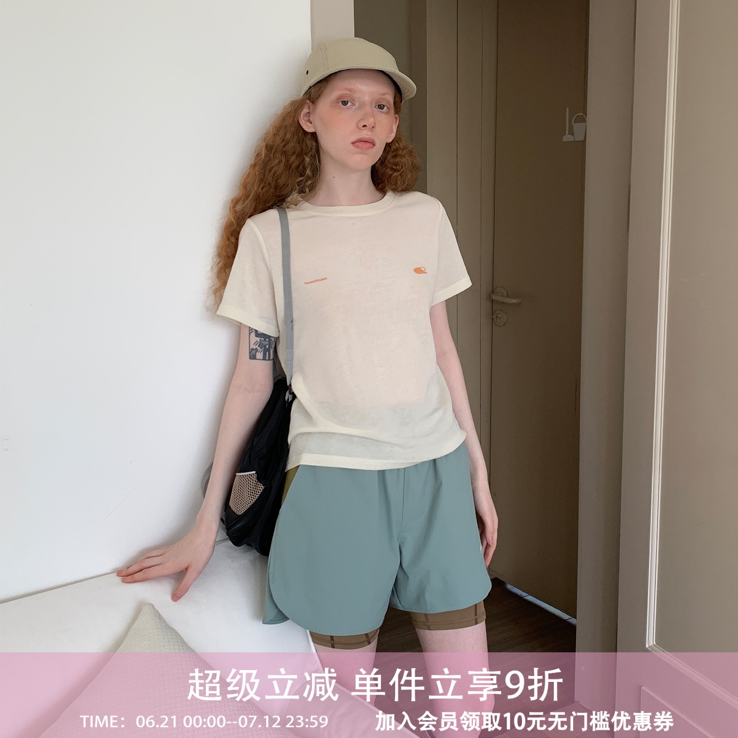 square houlest夏户外运动休闲简约基础款透气印花凉感短袖T恤女