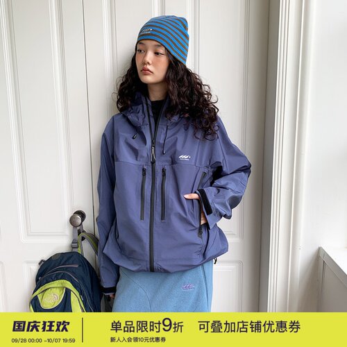 square houlest户外男女休闲三防硬壳印花登山连帽夹克冲锋衣外套