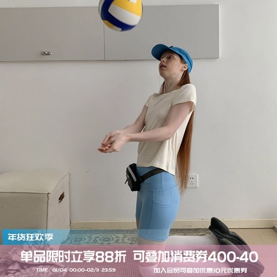 square houlest吸湿高弹修身骑行健身运动瑜伽鲨鱼裤短裤三分裤女