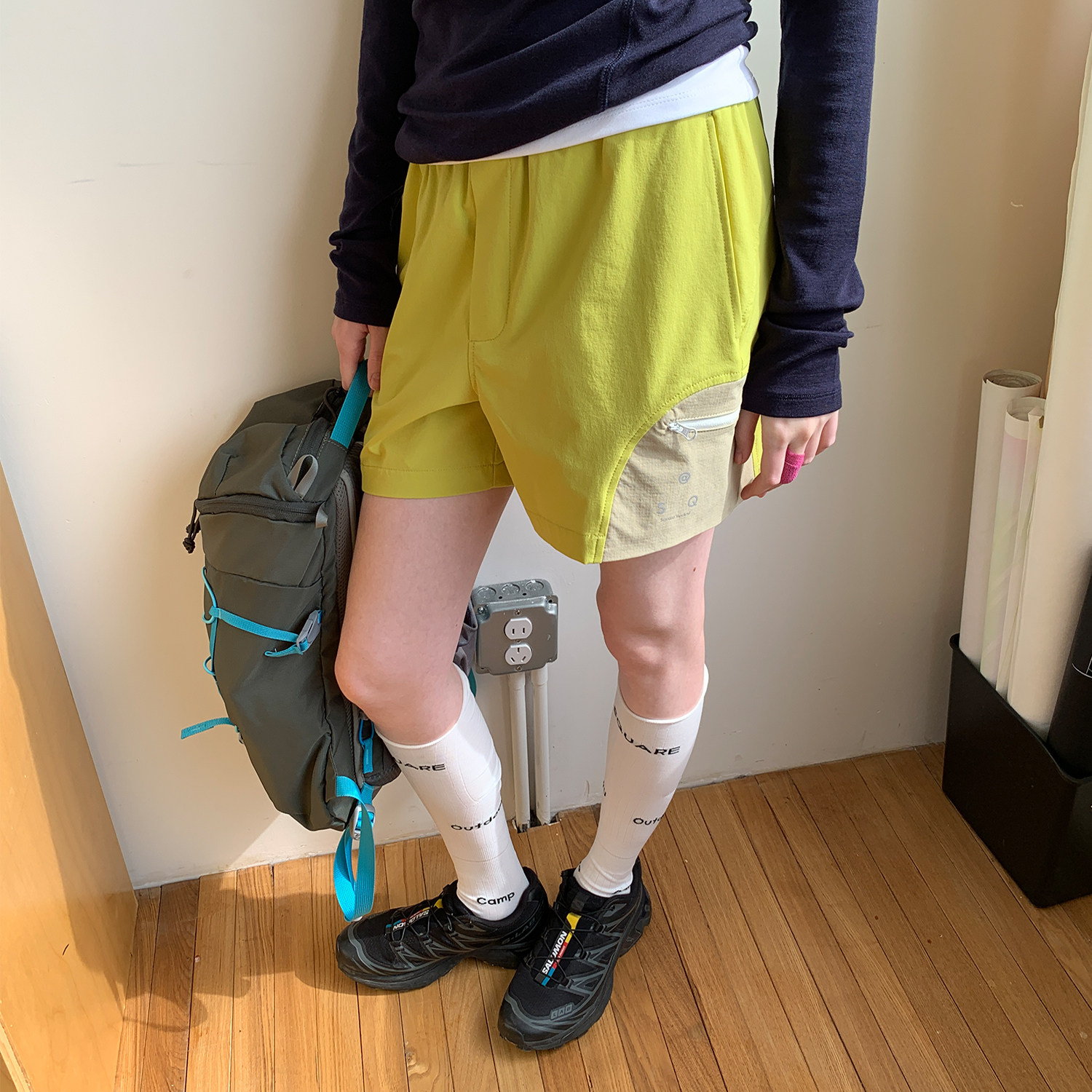 square houlest运动五分裤女宽松显瘦拼接撞色跑步瑜伽训练短裤