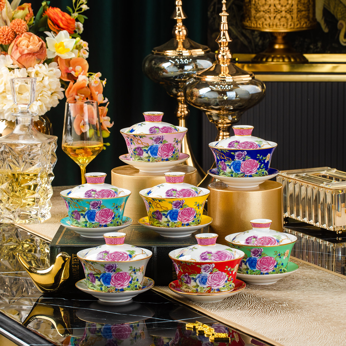 景德镇陶瓷盖碗茶杯套装家用高档功夫茶具套装茶杯茶具三才泡茶碗