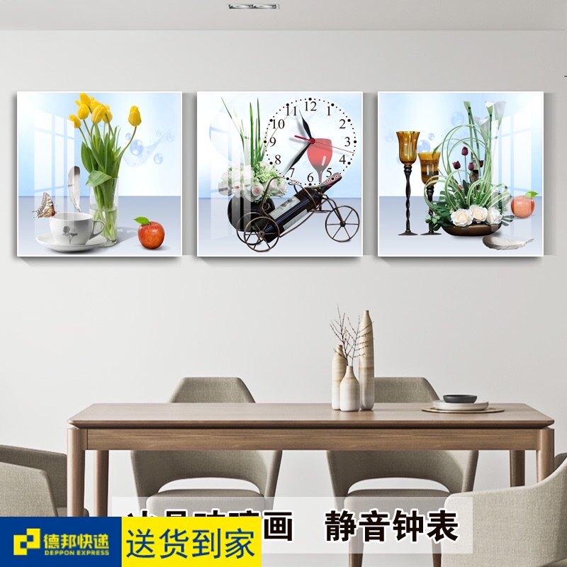 Modern minimalist Restaurant Decorative painting Triplet Frameless paintings clocks and watches Mute Art Hanging picture Dining room Ice crystals mural Wall clockin the Home accessories , Decorative painting , Frameless painting wall clock  category - from Buy2taobao.com to provide professional Taobao agent buy service