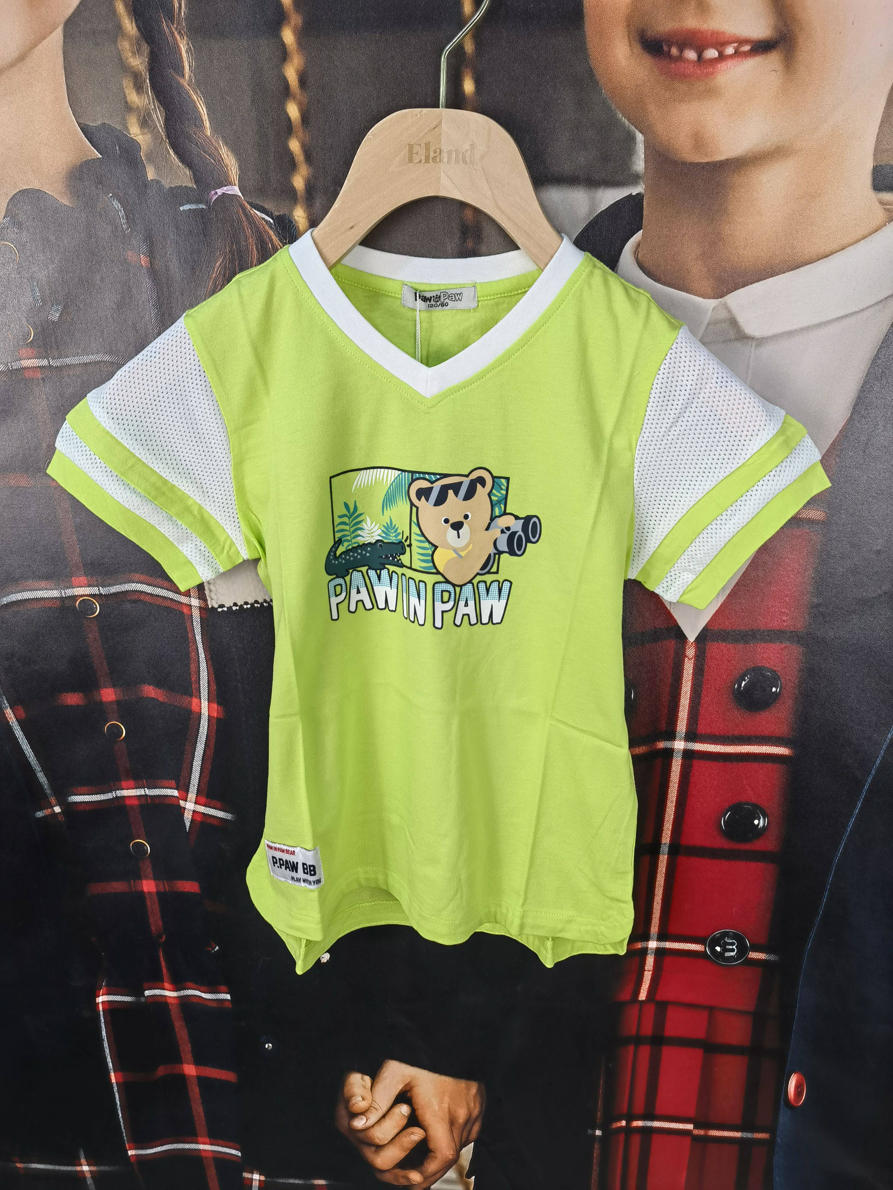 Paw in paw童装 男童夏款 纯棉卡通logo 两色套头V领 短袖 T恤