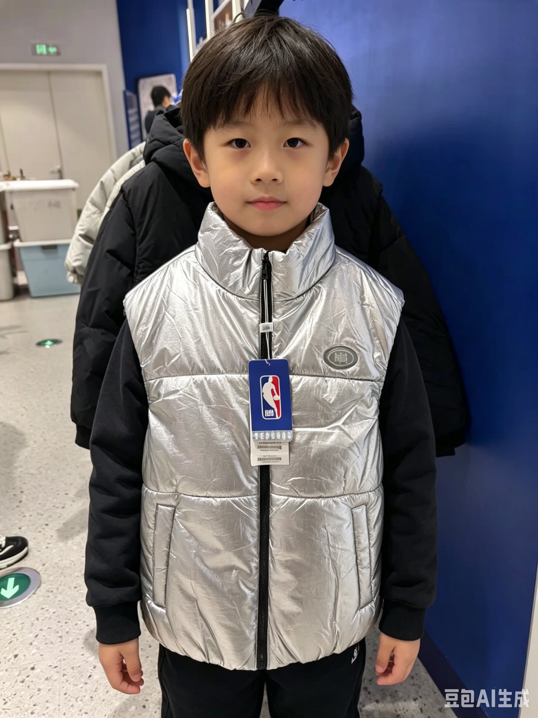 NBA KIDS 男童 秋冬款 时尚亮面 拉链棉服 坎肩 中厚 马甲