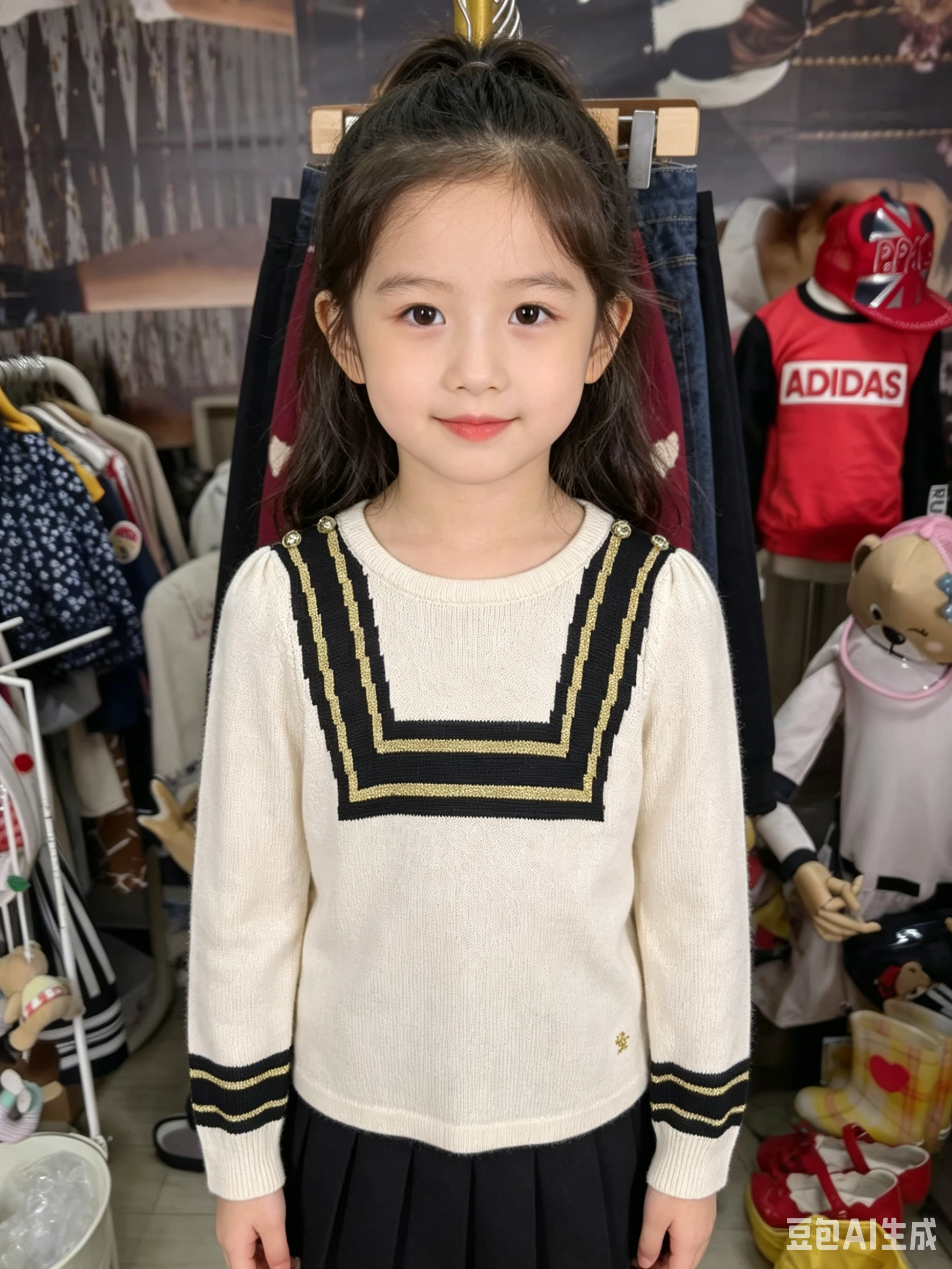 Eland kids/依恋儿童 女童春秋款 圆领套头 56%羊毛 简洁 针织衫