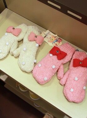 宝英宝/paw in paw儿童 女童冬款 蝴蝶结设计 内加绒两色保暖手套