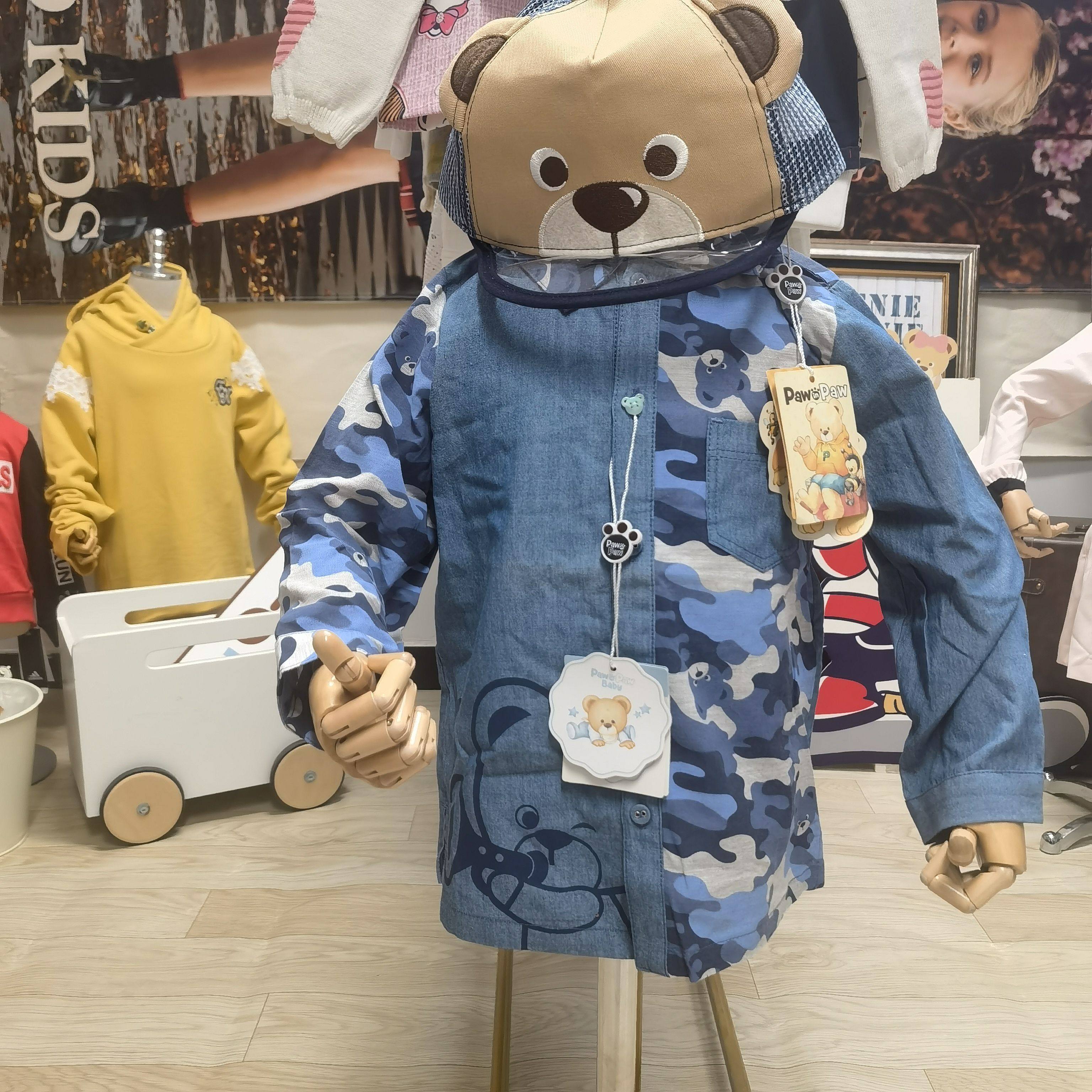 paw in paw 宝英宝 婴童春秋款 迷彩熊logo 男童 纯棉 长袖 衬衫