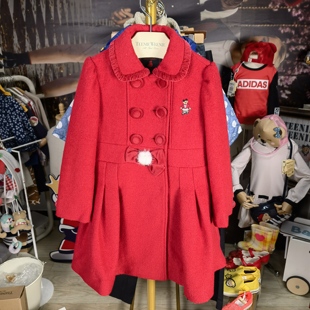 Teenie Weenie/小熊 女童冬款 双排扣翻领棉内衬 羊毛大衣 公主风