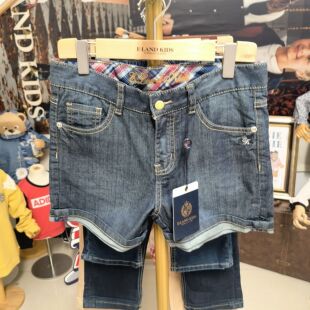 E-landkids 依恋儿童 女童夏款 翻遍设计 微弹水洗 牛仔短裤