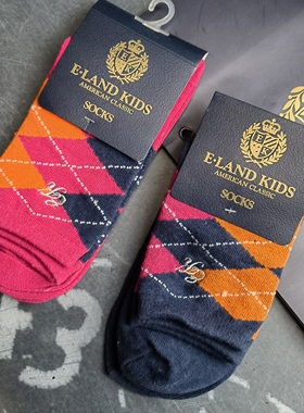 E-landkids 依恋童装袜子 女童四季款 两色菱形格英伦风 中筒袜
