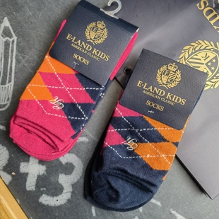 E-landkids 依恋童装袜子 女童四季款 两色菱形格英伦风 中筒袜