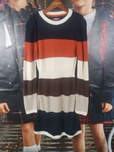 E·land/依恋 成人女士秋冬款 含羊毛彩色条纹中长款毛衣裙