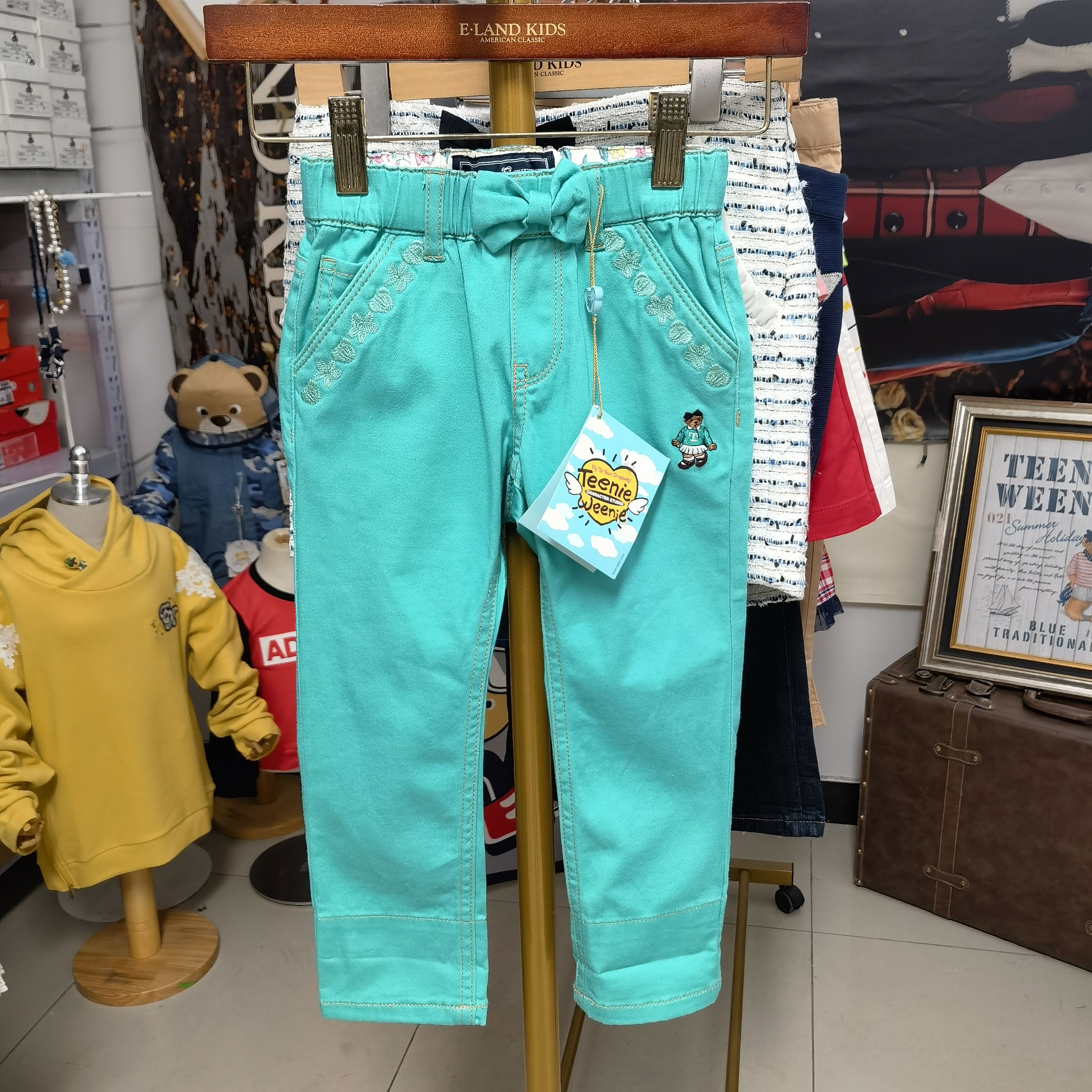 TeenieWeenie/小熊童装女童碎花翻边 刺绣熊logo 纯棉微弹 休闲裤