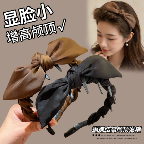 复古丝绒蝴蝶结发箍女带齿防滑