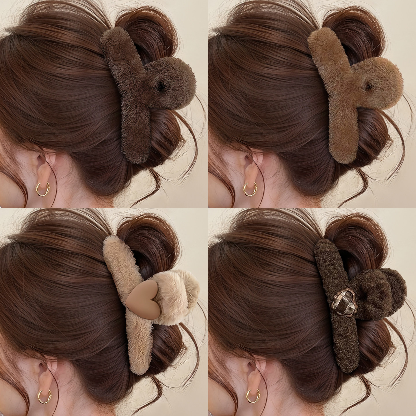 毛绒咖色抓夹女高级感