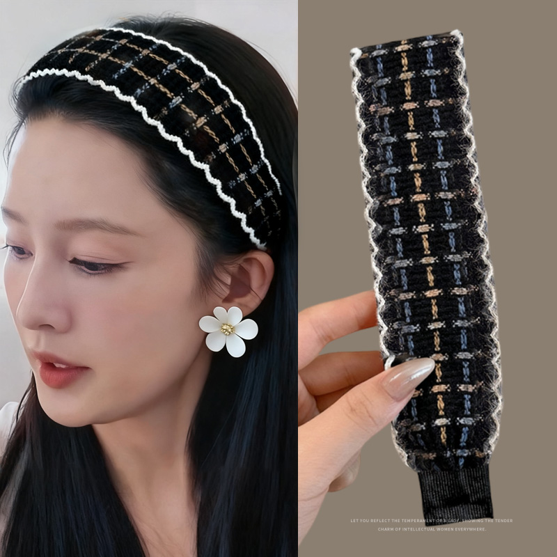 秋冬刺绣针织魔术贴压发发箍！