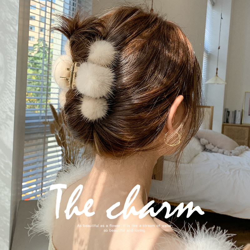 毛毛球编发发夹侧边刘海发卡