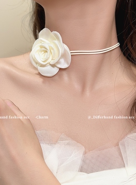 纯欲风白色花朵项圈女颈带脖子配饰项链颈环choker锁骨链性感颈链