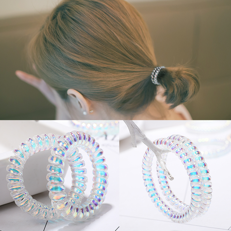 韩国网红少女人高弹电话线发圈blingbling扎头发皮筋炫彩色头绳