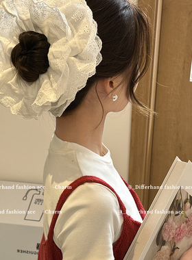 丸子头发圈氛围感花边头绳白色镂空头花发绳女高弹力耐用皮筋头饰