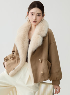 羽绒服秋冬薄款狐狸毛牛角扣显瘦