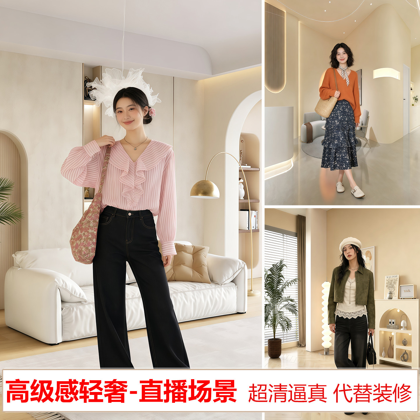 2026新款直播背景布直播间背景墙女装高级感轻奢场景布置3d立体壁纸春季服装主播带货高端搭建装饰墙布5d高清