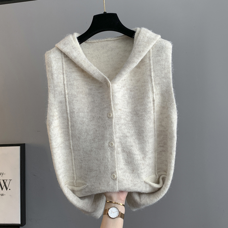 高级软糯连帽开衫针织马甲无袖