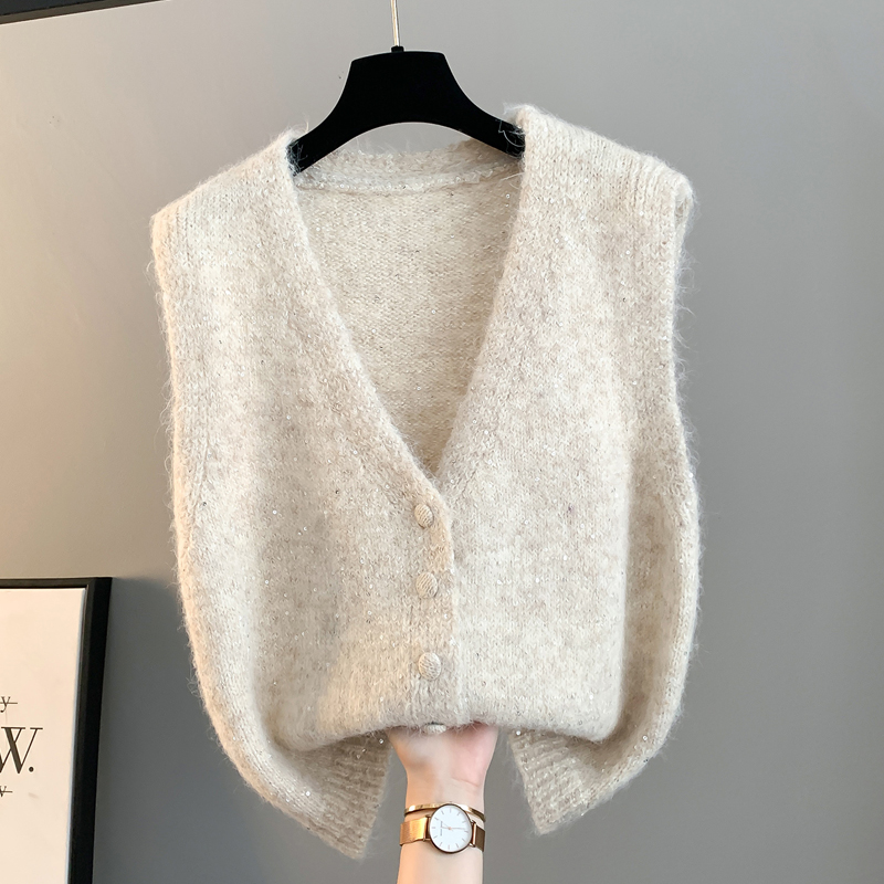 V领针织亮片开衫马甲叠穿坎肩
