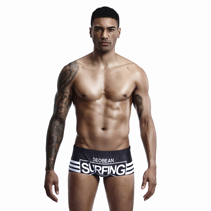 潮性感激凸时尚泳裤男字母防尴尬平角专业大码速干温泉男士沙滩游