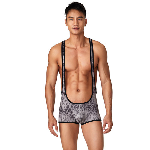 连体吊带背心情趣男士运动弹性冰丝薄款透气健身摔跤服休闲家居服