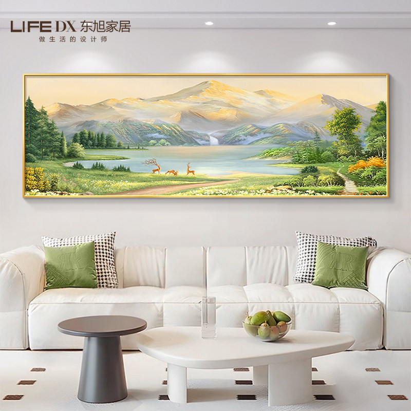 沙发装饰画挂画西墙聚财2025山水客厅新款壁画油画聚宝盆背景墙