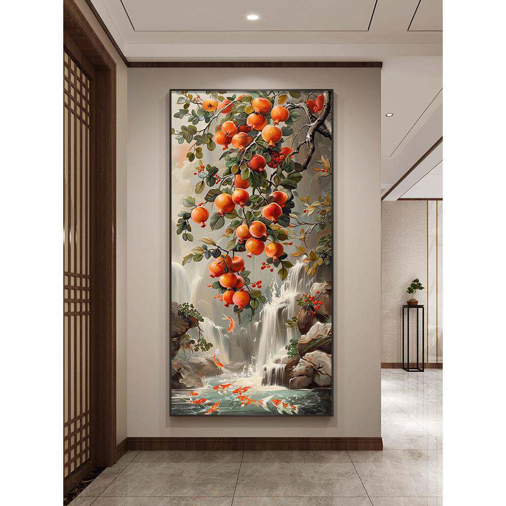 新中国风多子多府石榴入口装饰画流水财富走廊挂画九鱼图入口壁灯