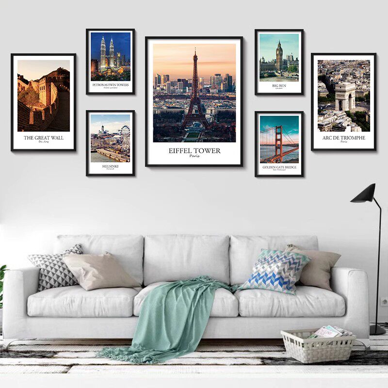 建筑沙发壁画卧室背景墙客厅现代挂画简约书房装饰画风景城市地标