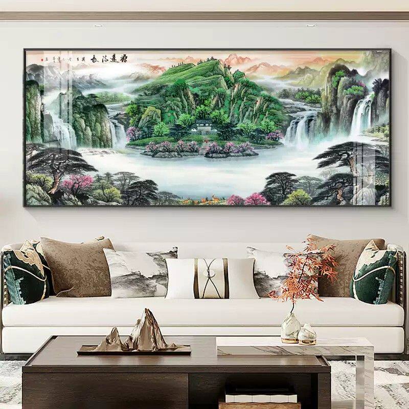 源远流长办公室装饰画挂画背景墙山水画客厅沙发聚财名家旺财壁画
