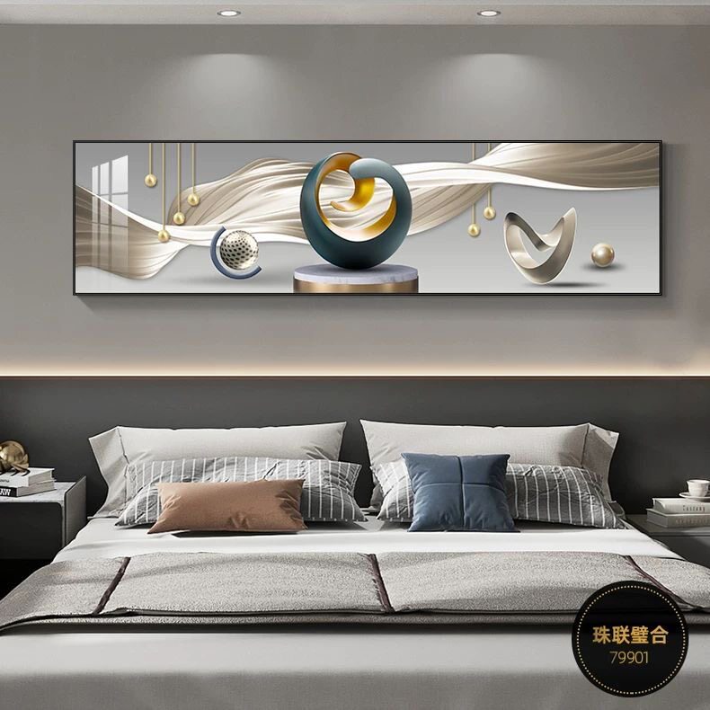 床头轻奢主卧墙面装饰画温馨现代卧室北欧壁画挂画简约房间背景墙