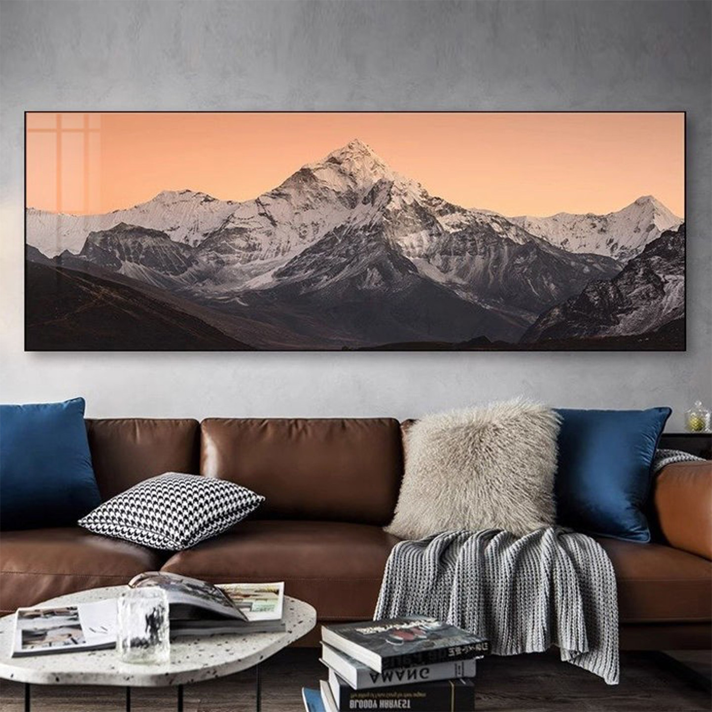 雪山风景装饰画日照金山客厅沙发背景墙大尺寸挂画轻奢大气壁画