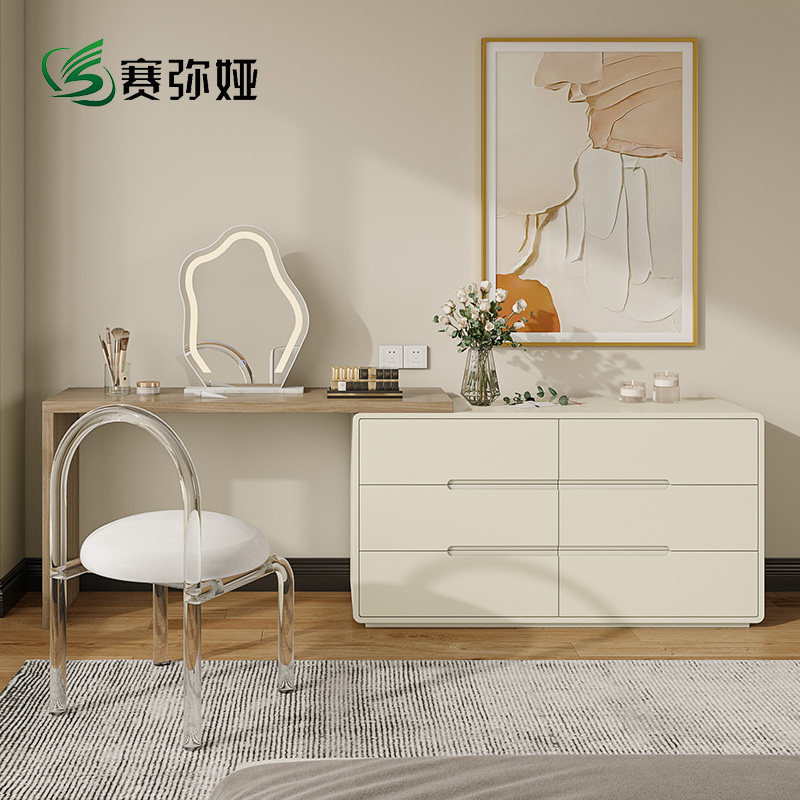 赛弥娅烤漆实木梳妆台收纳柜组合一体奶油风化妆桌床尾斗柜定制in,住宅家具,梳妆台/桌,淘宝优惠券,粉丝福利购,淘宝优惠卷