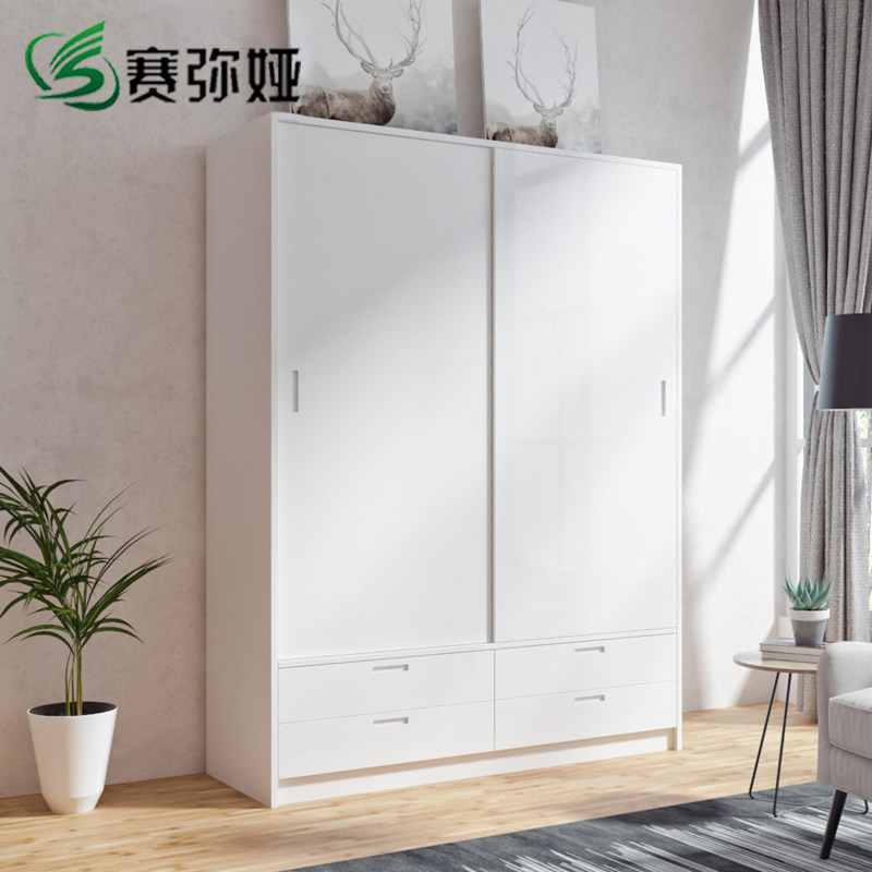 赛弥娅白色烤漆移门衣柜卧室推拉门大衣柜整体简约现代衣橱经济型