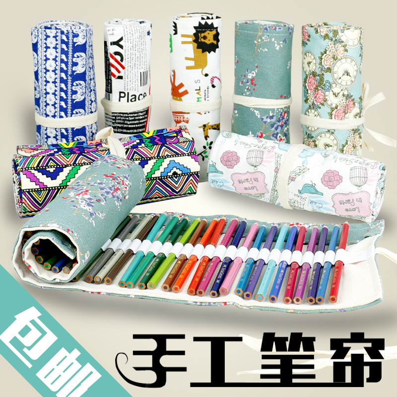手工民族风帆布卷笔帘