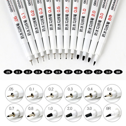 金万年针管笔套装 美术专用动漫黑色绘图笔手绘防水绘图笔学生用勾线笔0.05mm针笔0.8mm简笔画勾边笔不易褪色