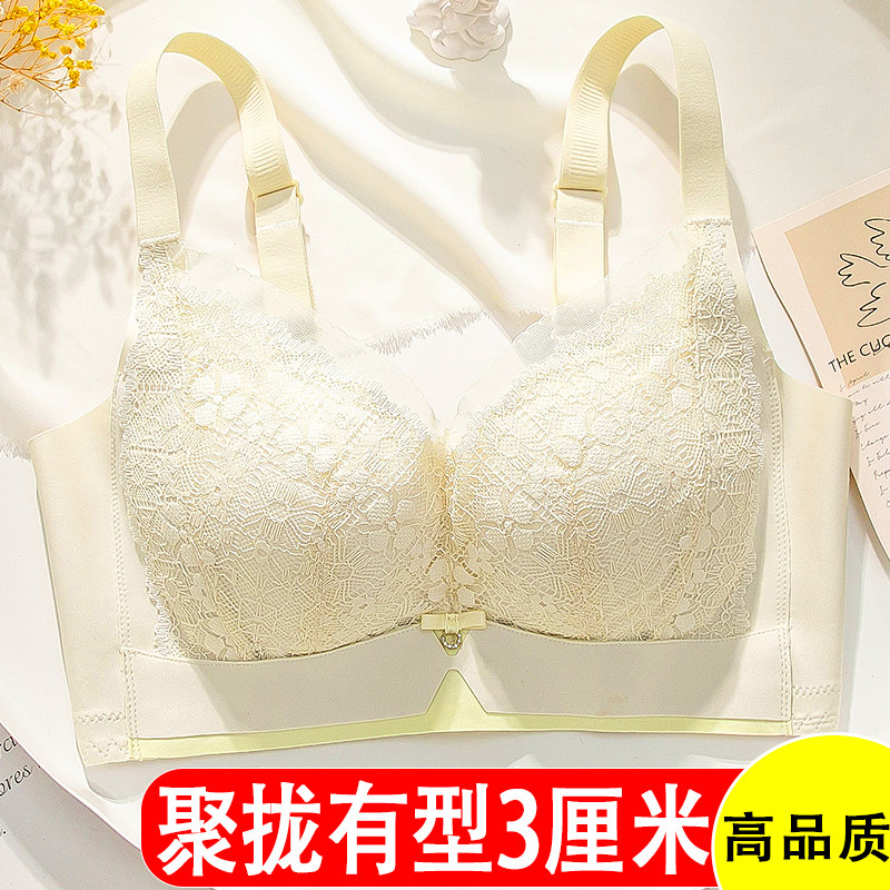 高品质内衣聚拢小胸显大加厚3厘米亲肤滑滑杯无胶骨性感蕾丝文胸